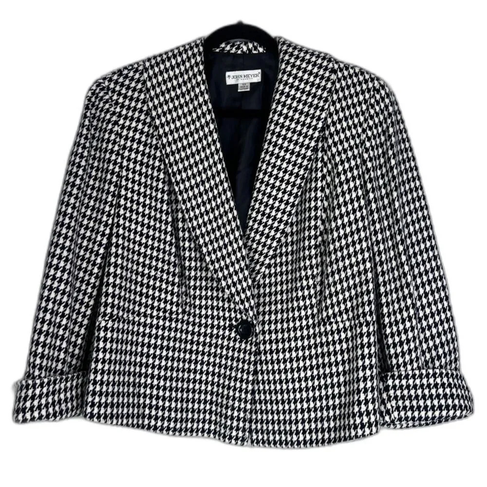 John Meyer of Norwich Houndstooth‎ Single Breasted Blazer Jacket Size 16W